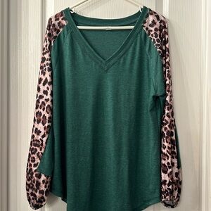Green & cheetah print top size Medium.